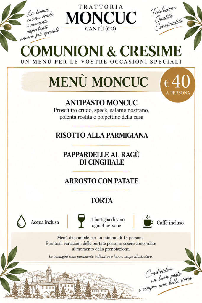 Menù Comunioni e Cresime - Trattoria Moncuc
