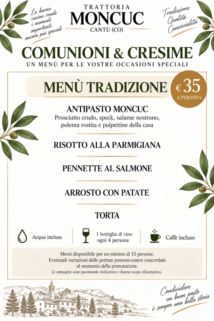 Menù Comunioni e Cresime - Trattoria Moncuc