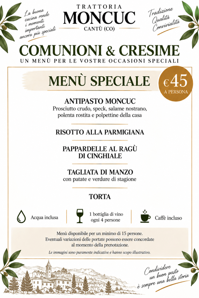 Menù Comunioni e Cresime - Trattoria Moncuc